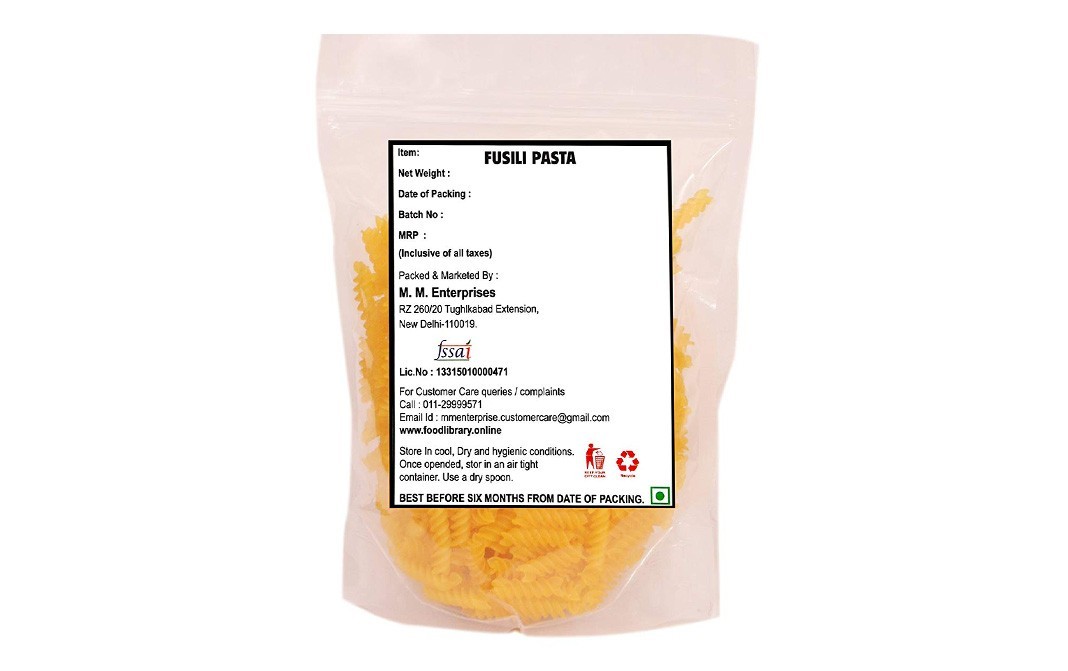 Food Library Fusili Pasta    Pack  400 grams